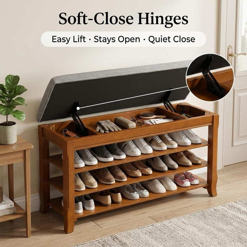SolidWood Entryway Shoe Rack Storage Bench, Flip-Top Soft-Close Lid, 39.4'...