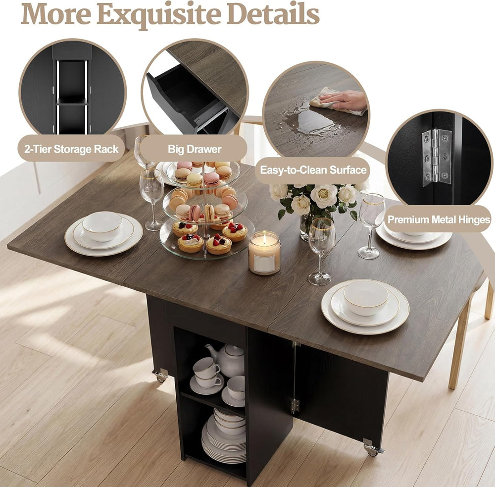 GOFLAME Drop Leaf Dining Table for 2-4, Folding Kitchen Table with Open Shelv...