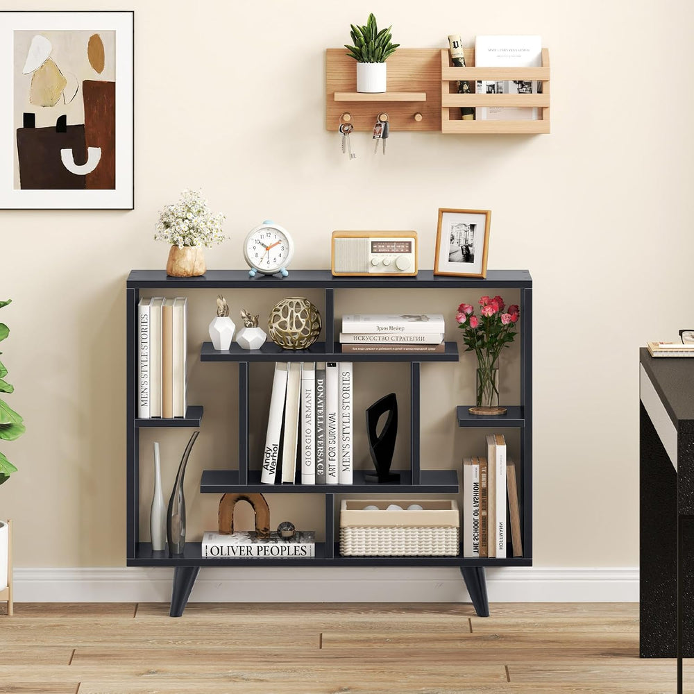 Giantex 3 Tier Geometric Bookshelf, Modern Freestanding Bookcase w/Staggered ...