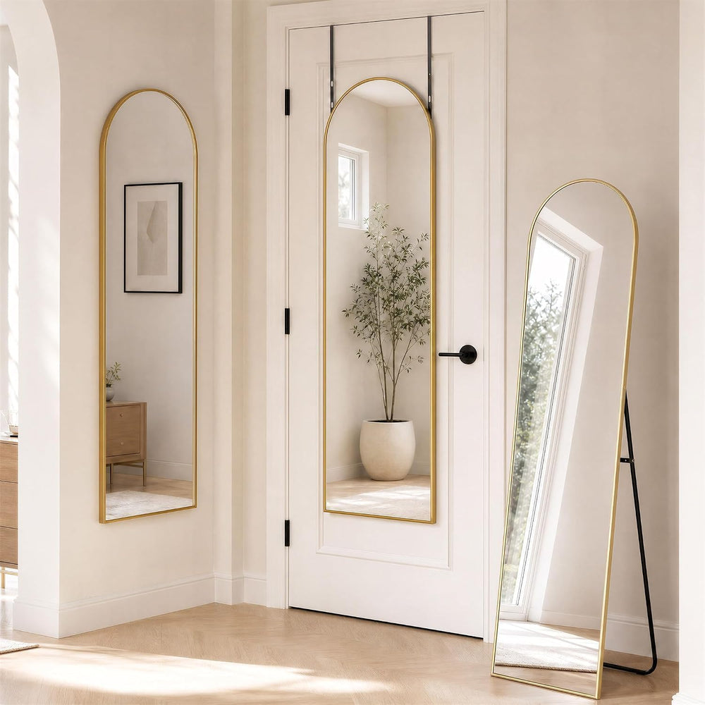 15"x 56" Over The Door Mirror, Arched Full Length Mirror with Floor...