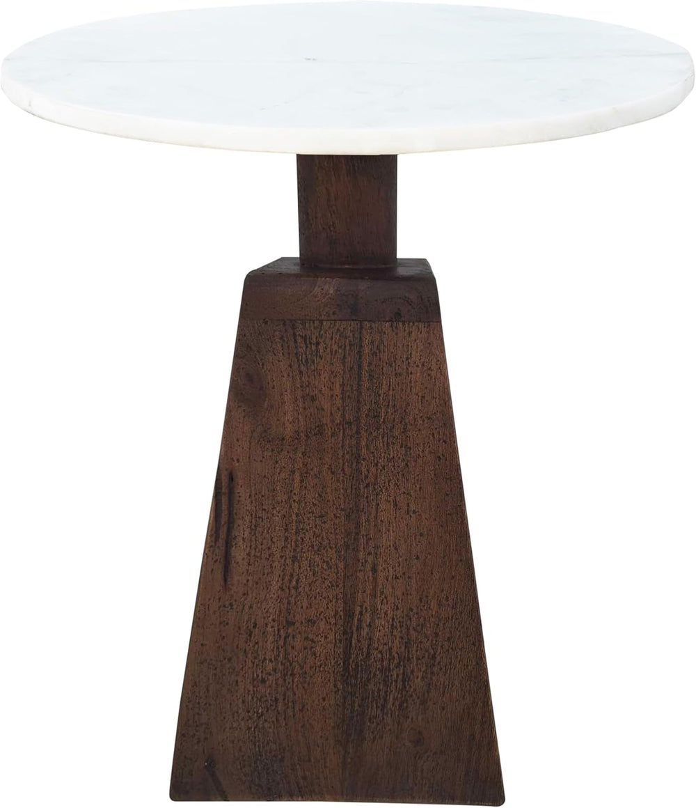 Port Blair Side End Table, 16.5 Inch Height, Round White Genuine Marble Top, ...