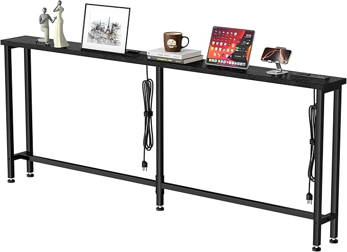 GRLEAF 78" Sofa Table with Built-in Power Strip (4 AC Outlets & 4 US...