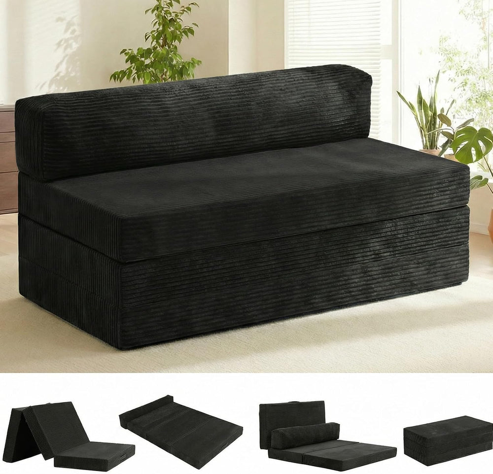 5-in-1 Convertible Sofa Bed, Couch Loveseat with Removable Cushions & Was...
