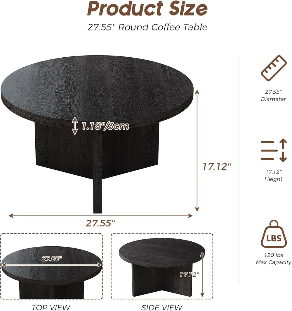 Luoxiao Round Coffee Table 27.5" Modern Black Coffee Tables for Living Room