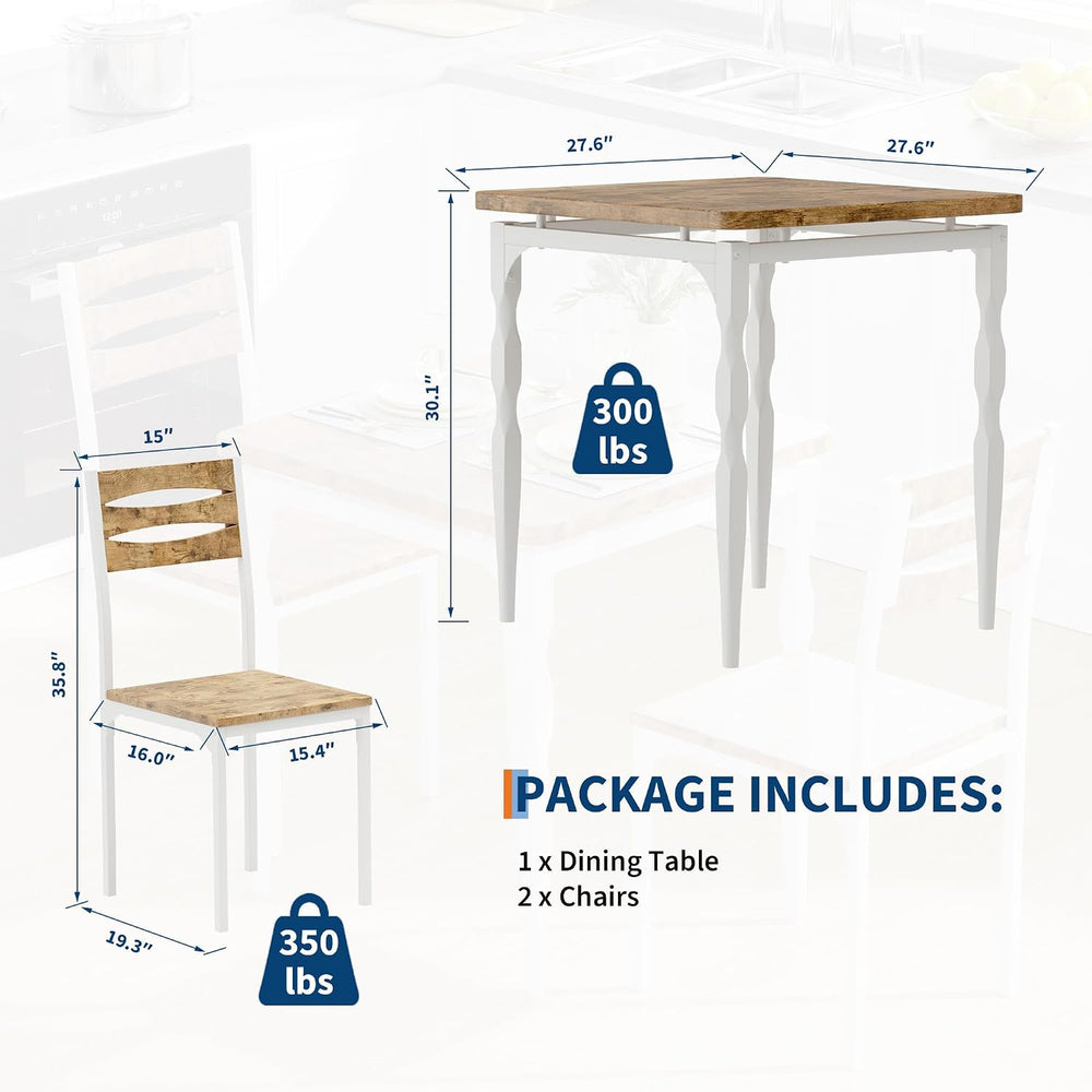 GarveeHome 3 Piece Dining Table Set, Kitchen Table Set for 2, White Brown | D...