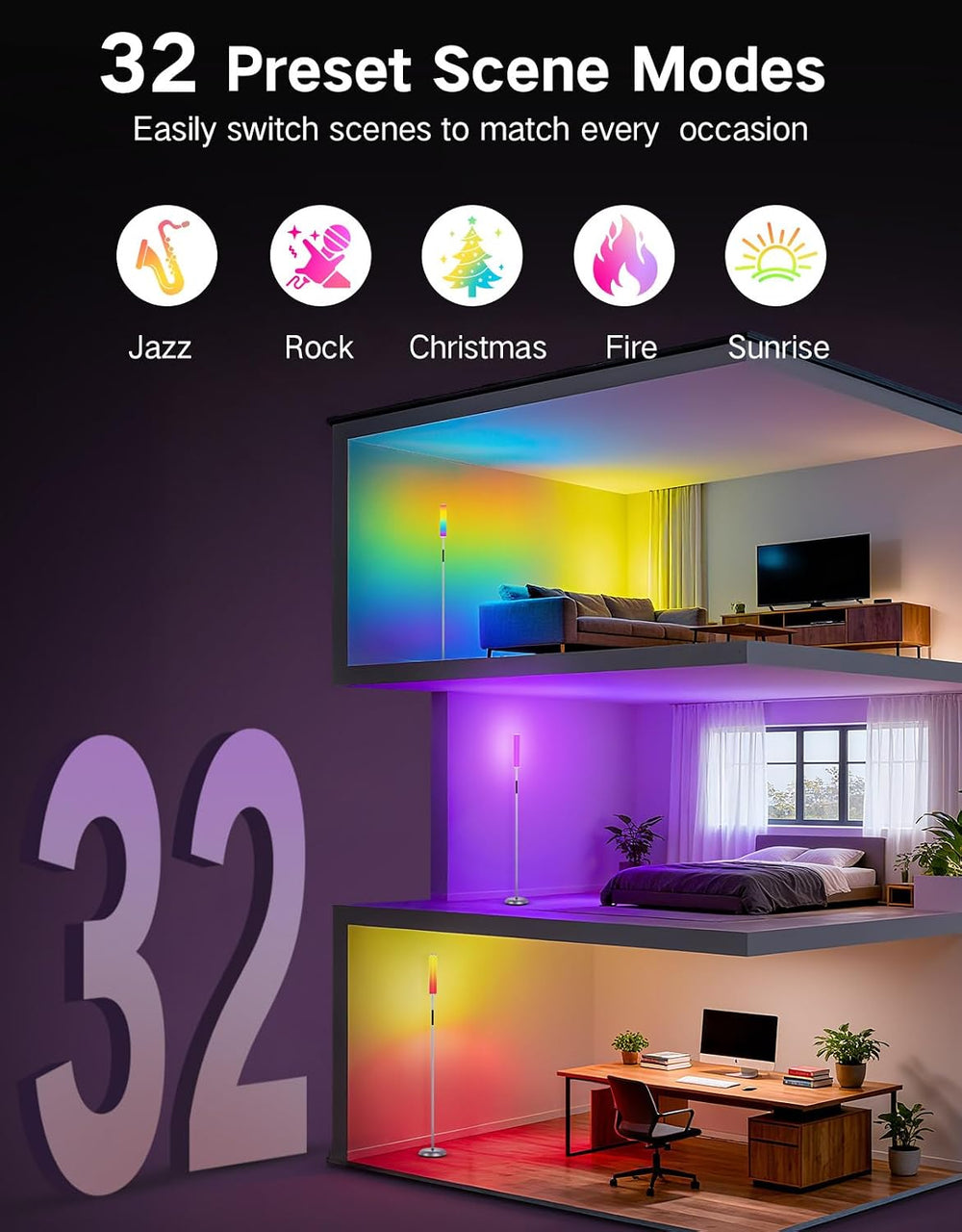 OUTON Bright Smart Floor Lamp with Remote, App & Touch Control, RGB Color...