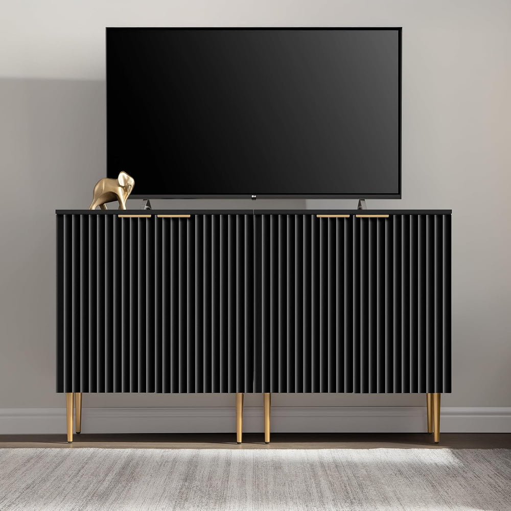 SICOTAS 57"W Modern Sideboard Buffet Cabinet with Adjustable Shelves, Black