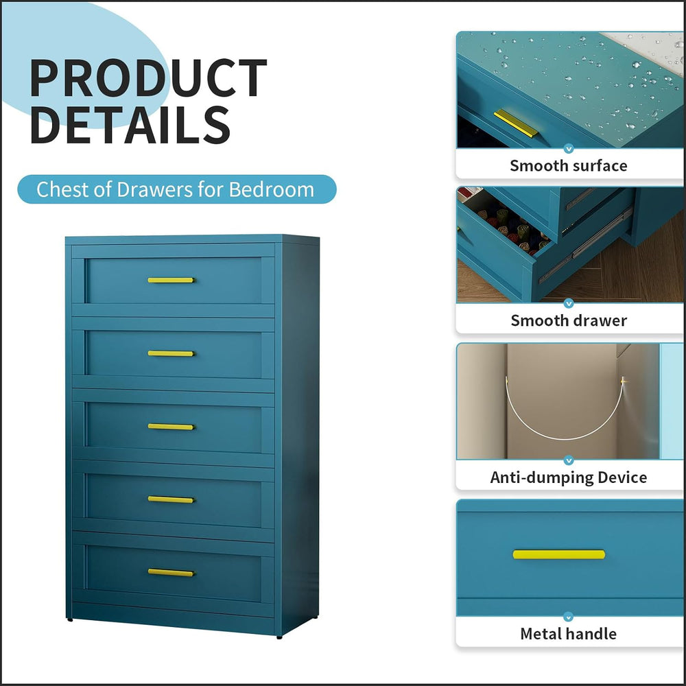 Blue 5 Drawer Metal Dresser