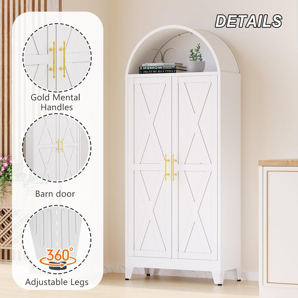 Winiowa Metal Arched Kitchen Pantry Cabinet, 73" Tall Arched Storage Cab...