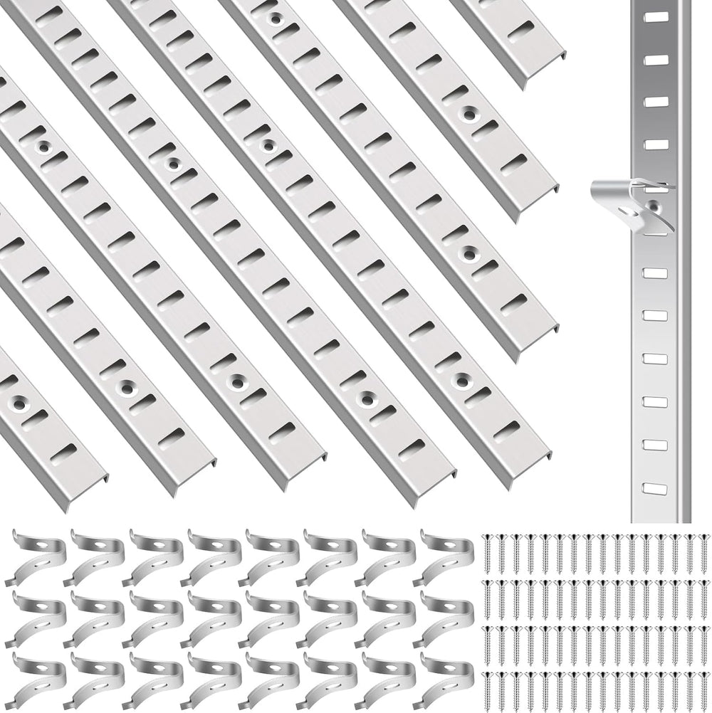 8 Pcs 40 Inch Shelf Pilaster Tracks and 24 Pcs Shelf Clips