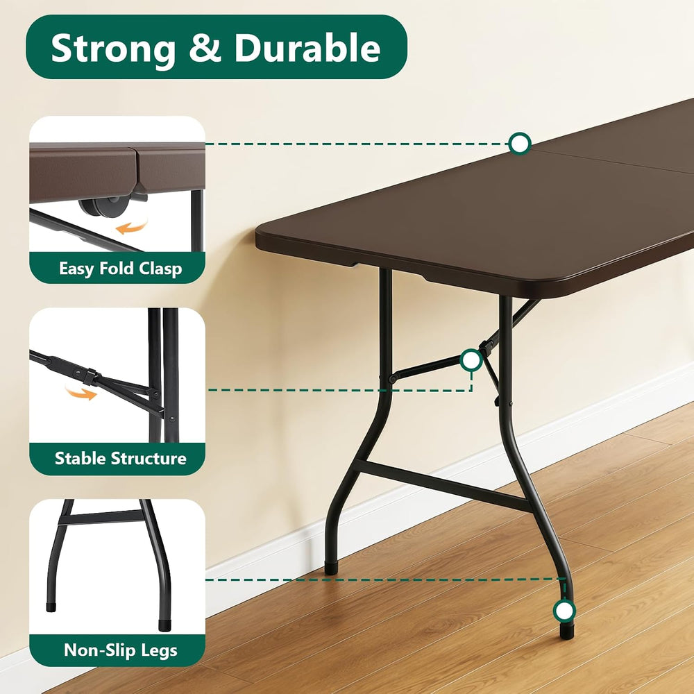 6FT Folding Table, Heavy Duty Plastic Fold-in-Half Utility Table with Handle,...