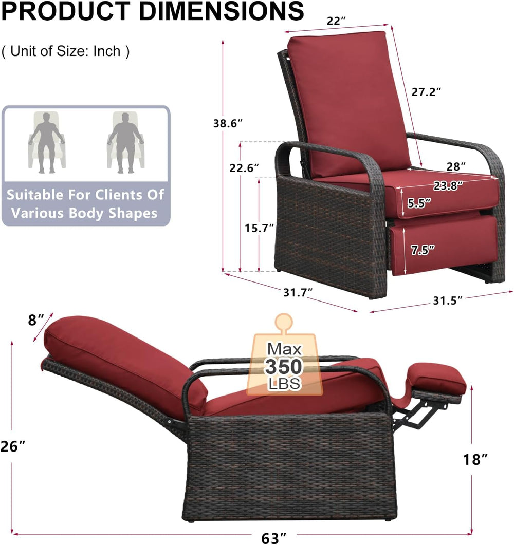 Skypatio Dual-use Indoor/Outdoor Wicker Adjustable Recliner Chair, Patio Rela...