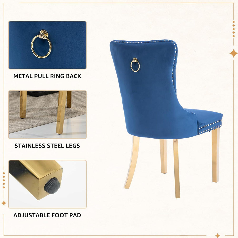 Velvet Dining Chairs Set of 6, Tufted Upholstered High Wingback Chairs with N...