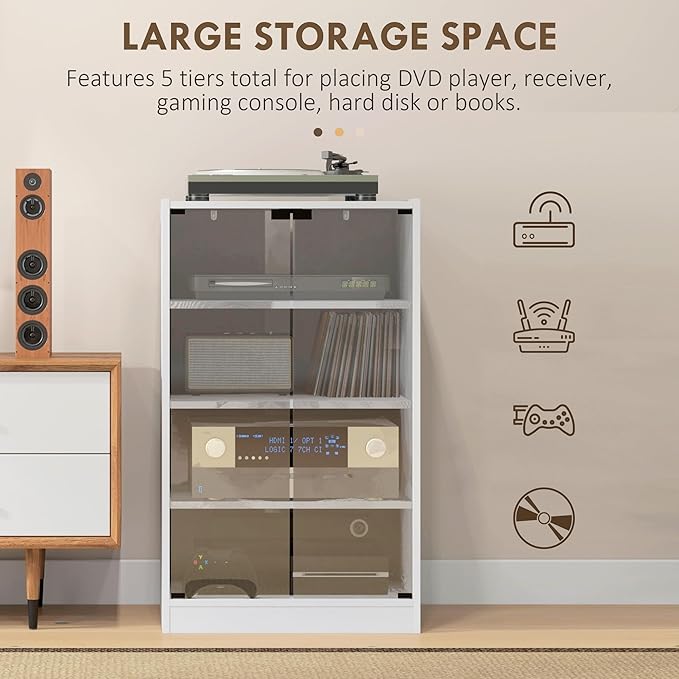 HOMCOM Media Cabinet, 4-Tier Stereo Cabinet for Vinyl Record Player, Gaming C...