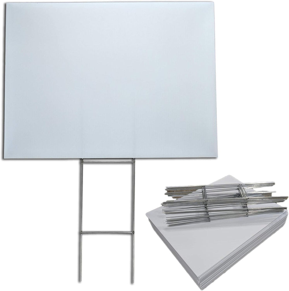 50 Pack Blank Yard Signs 18x24 with H-Stakes for Garage Sales Signs, Graduati...