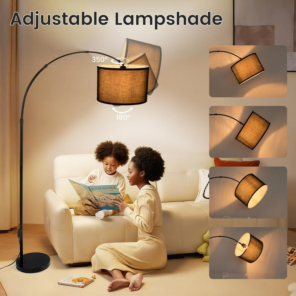 Black Arc Floor Lamp, Modern Standing Lamp with Marble Base
