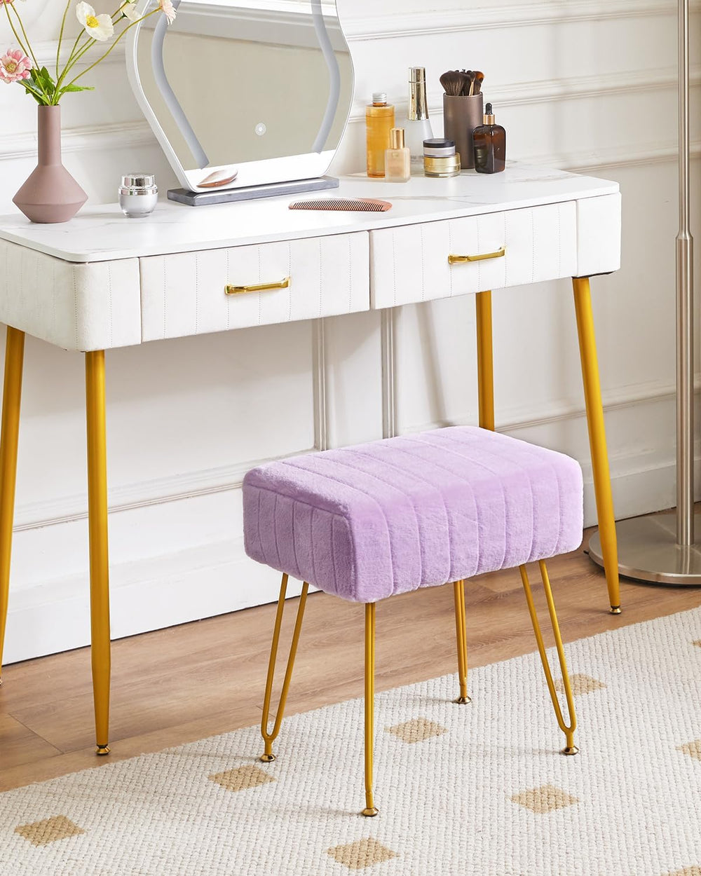 IBUYKE Makeup Vanity Stool, Velvet Rectangular Footrest, Purple LG-51V | Otto...