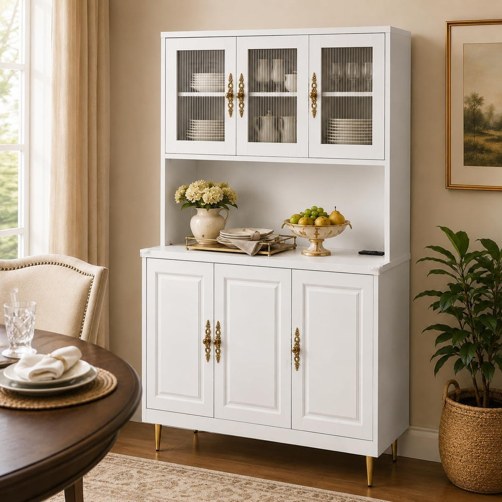 AUN Metal Pantry Cabinet with Charging Station - 68" Multi-Scene Storage...
