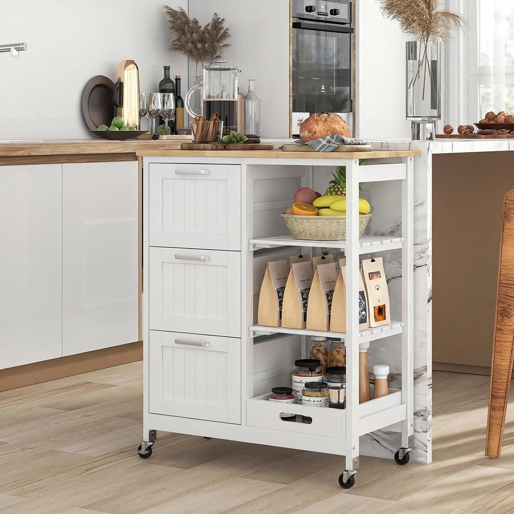 Giantex Kitchen Island Cart on Wheels, Rolling Utility Cart w/Rubber Wood Top...