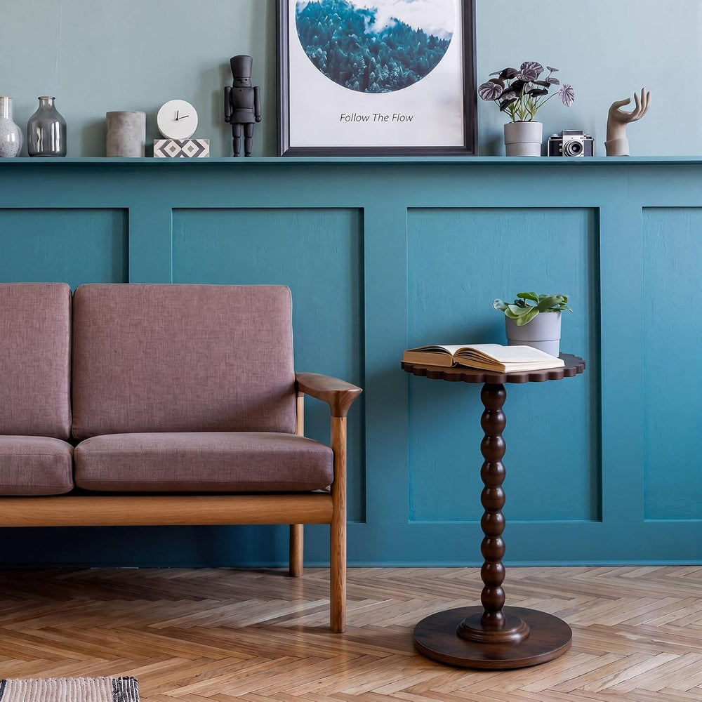 Novabright Round Side Table with Scalloped Edge Small Drink End Table with So...