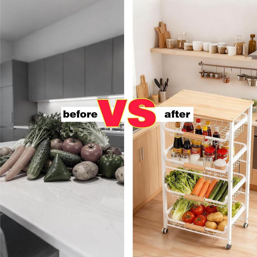 3-Layer Fruit Basket Kitchen Food Organizer and Rack Rolling Pantry Kitchen C...