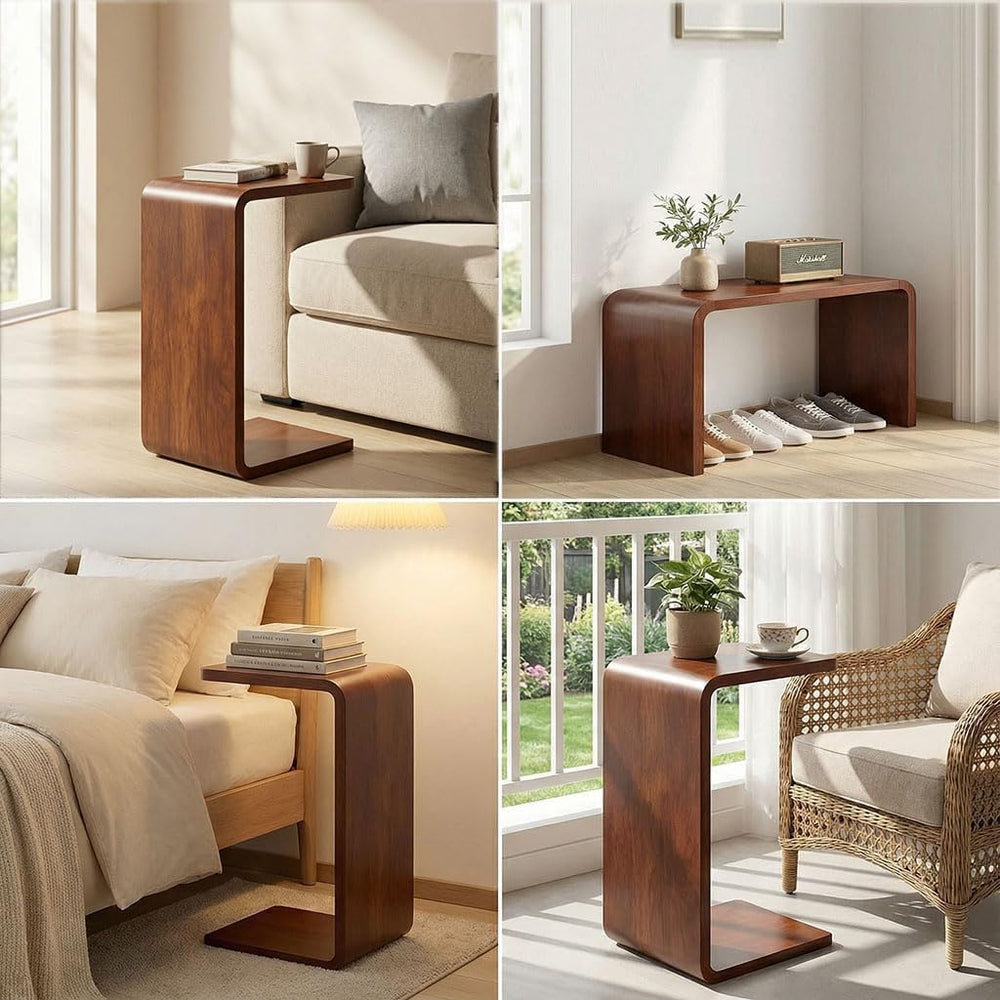 CHSSIH C Shaped End Table for Couch - Wooden Sofa Side Table, Slide Under Cou...