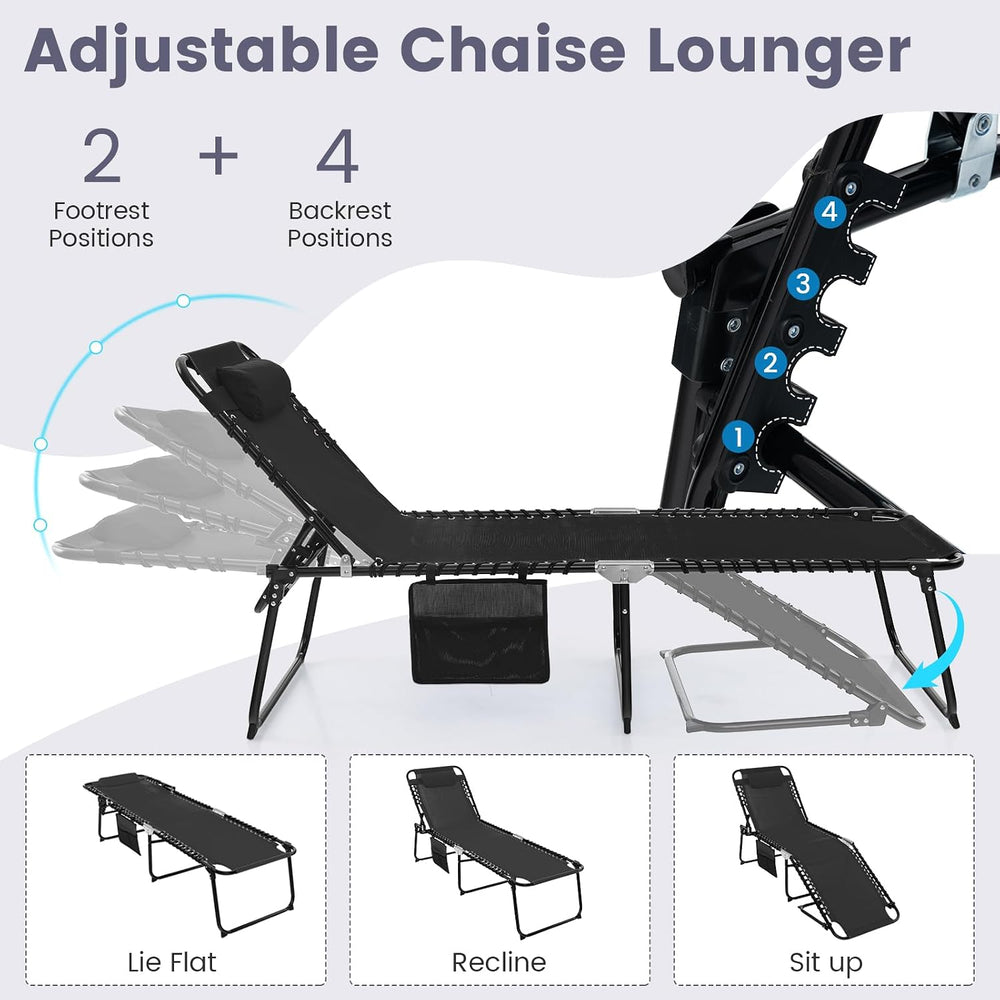 Tangkula Beach Lounge Chair for Outside, Folding Chaise Lounge Outdoor with 4...