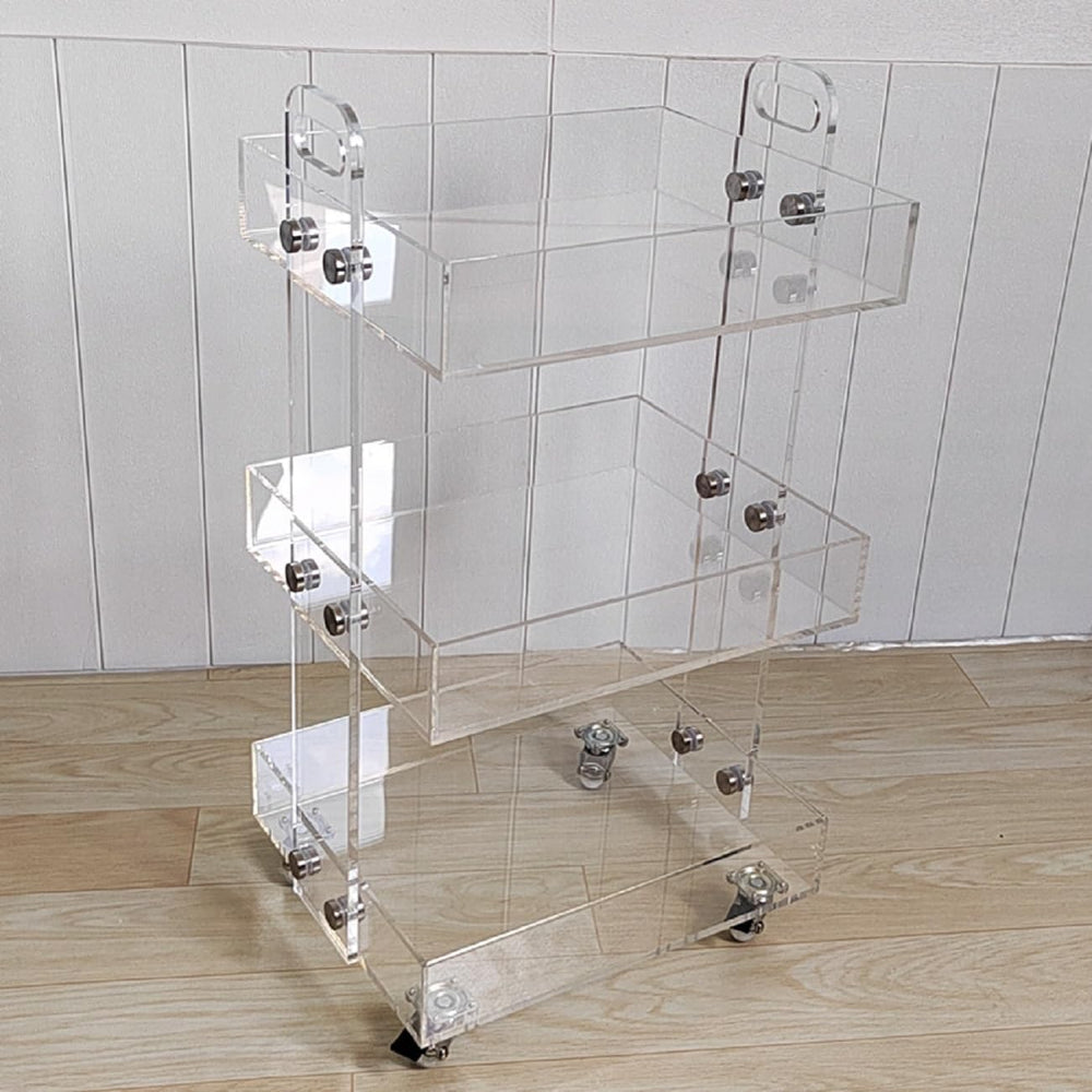 Gdrasuya10 Clear Acrylic Side Table with Wheels, 3 Tier Acrylic End Table Sid...