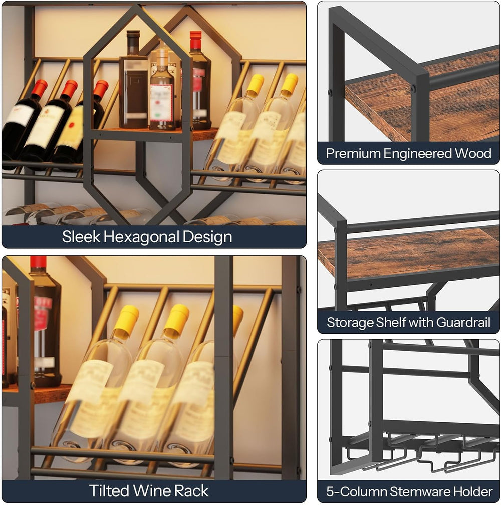 HOOBRO Wall Mounted Wine Rack with LED Light, 31.5" Wine Shelf, 3 Tier W...