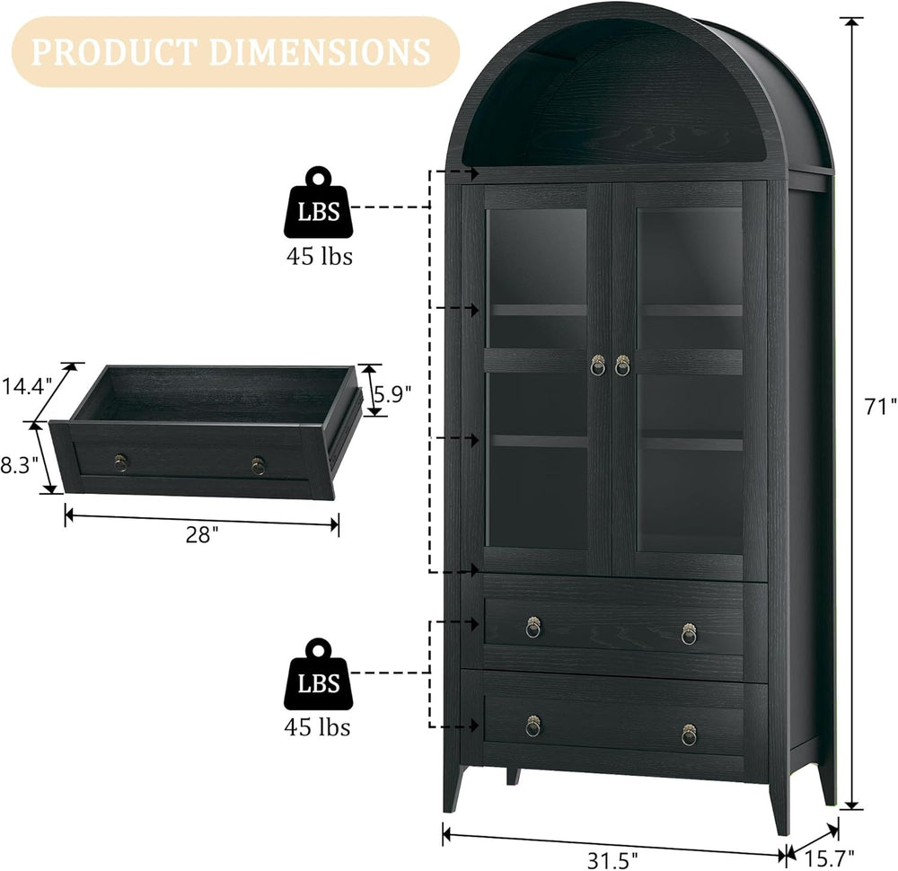 71" Tall Arched Kitchen Pantry, Pantry Cabinet, Kitchen Storage Cabinets...