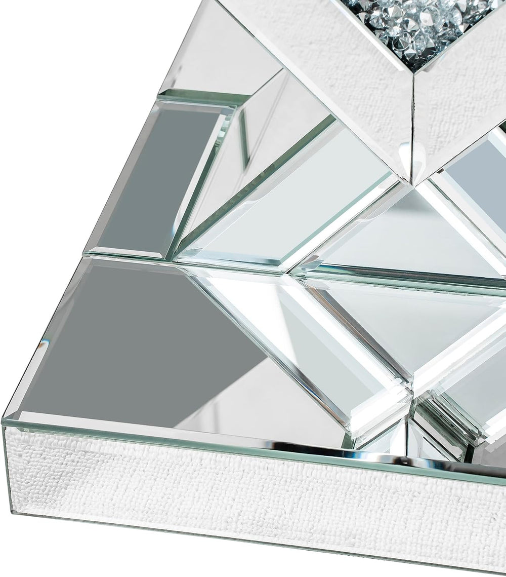 SHYFOY Glass End Tables Living Room, Glam Square Mirrored Side Table with Cru...