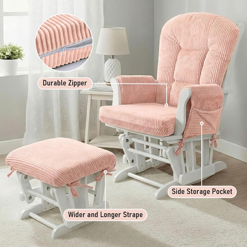 5PCS Glider Rocker Replacement Cushions with Storage Side Pockets, Pink