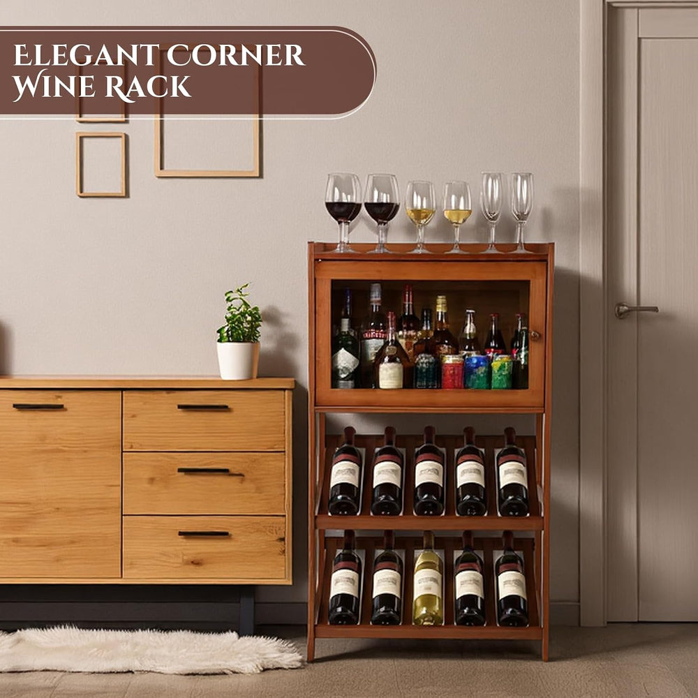 Leinuosen Bamboo Wine Rack Bar Cabinet 36'' Freestanding Wine Rack | ...