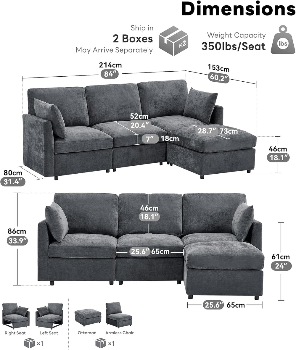 Iroomy Sectional Couch for Living Room, Comfy L Shaped Convertible Sofa, 4 Se...