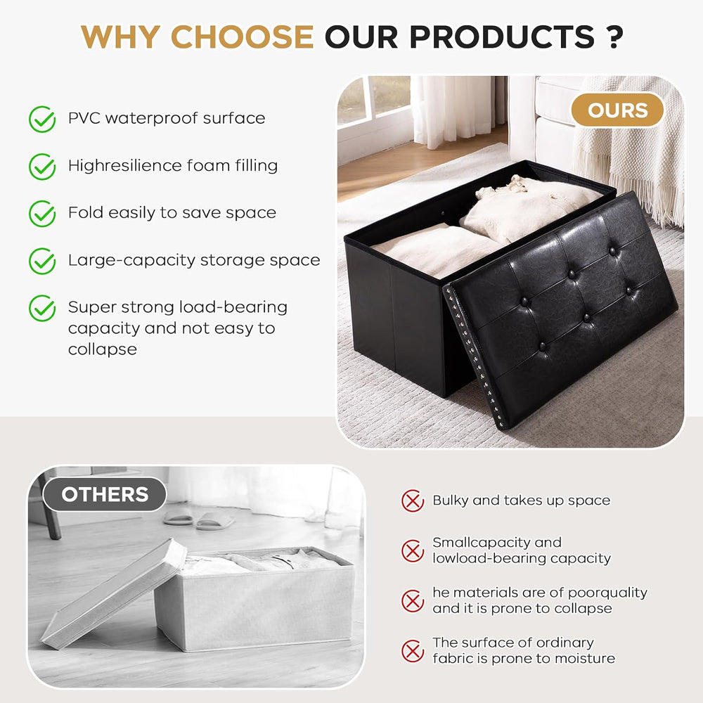 oakvivo Folding Storage Ottoman Bench 30in, Leather Foot Rest Stools Ottoman ...