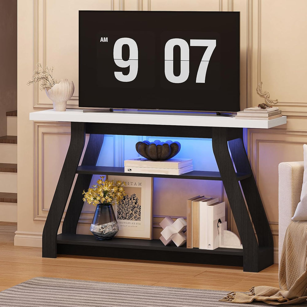Console Table, 55-Inch Entryway Table with LED Light 3-Tier Narrow Wood Conso...