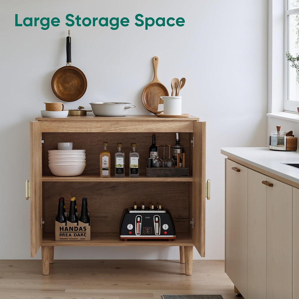 Smuxee Oak Sideboard Cabinet, Freestanding Buffet Cabinet with Line Groove De...