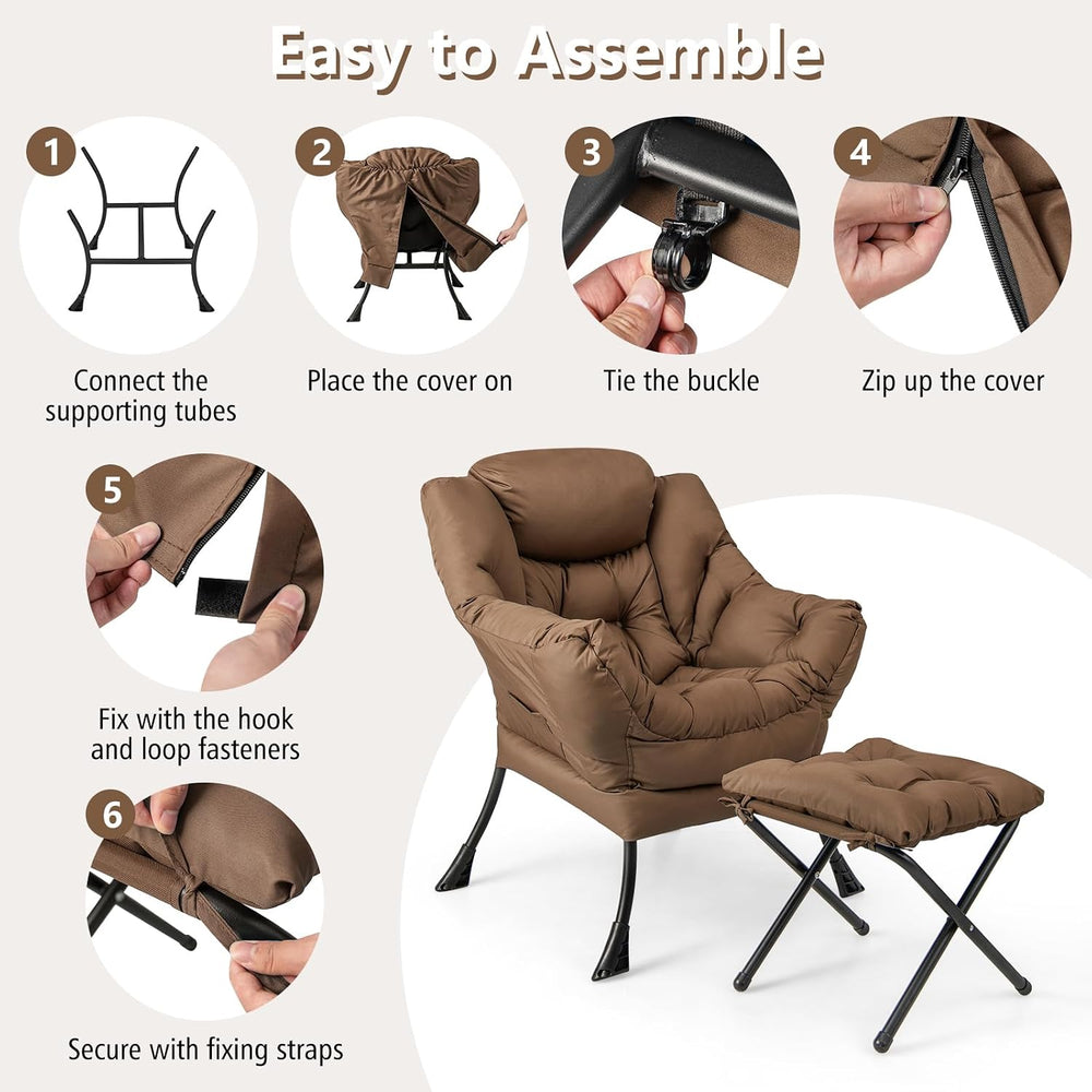 GIANTEX Lazy Chair with Ottoman, Accent Sofa Chair with Folding Footrest, Sid...