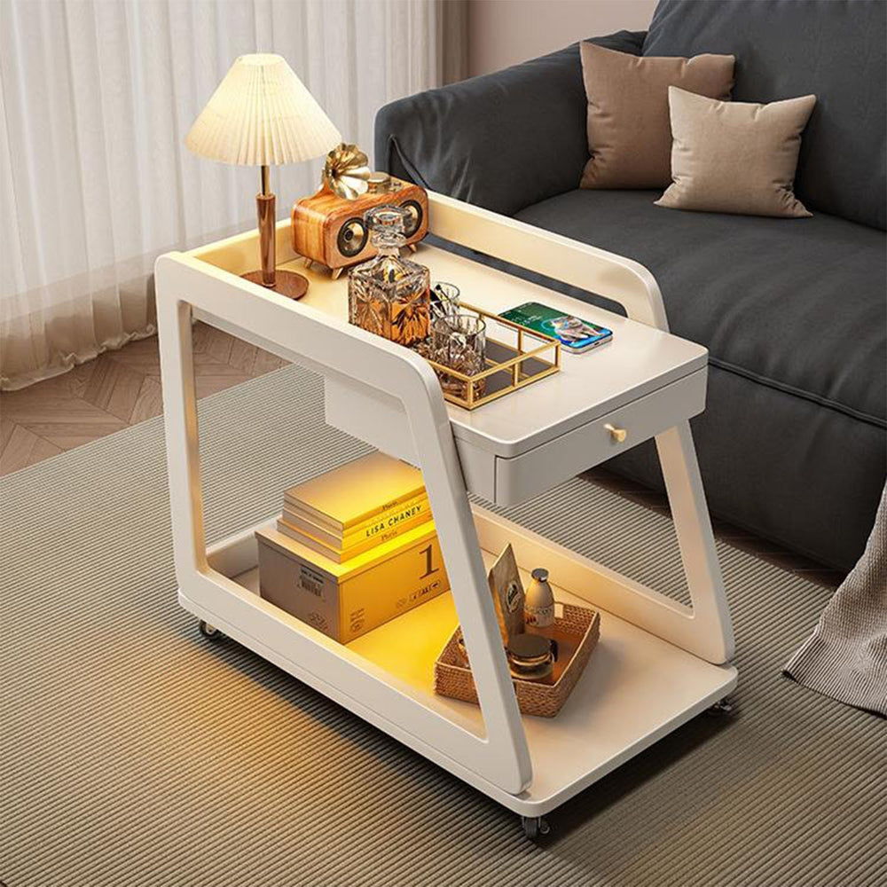 Wood End Table with Drawer, 2 Tiers Side Table with Open Storage Mobile Couch...