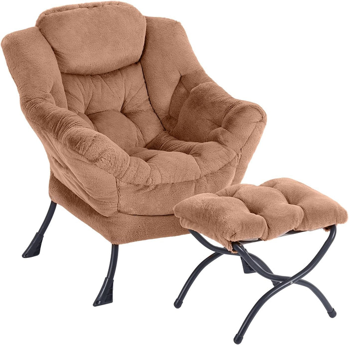 Lazy Chair with Ottoman, Reading Chair for Bedroom,Brown
