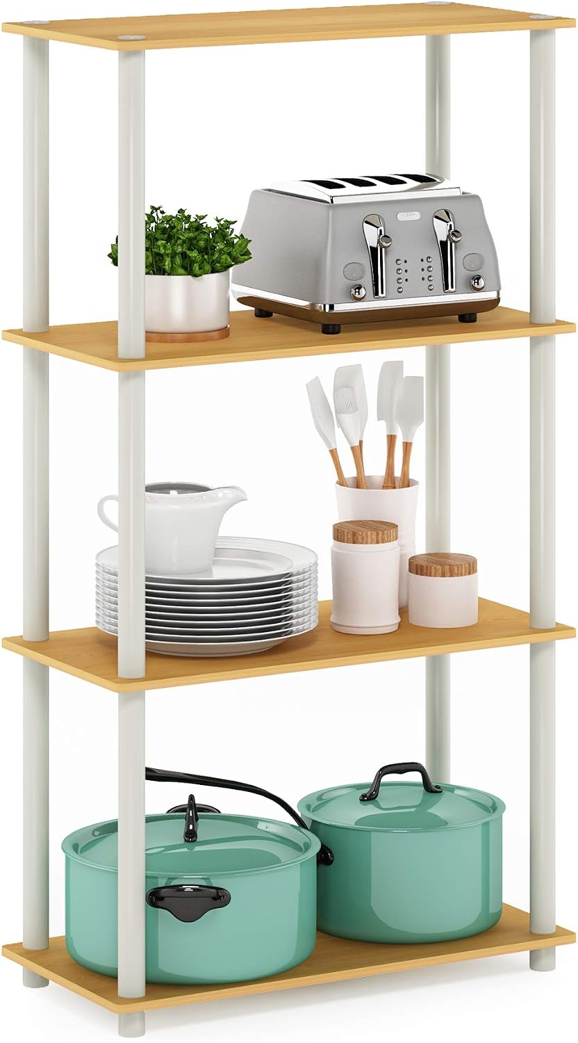 Furinno Turn-N-Tube Toolless 4-Tier Storage Shelves, Beech