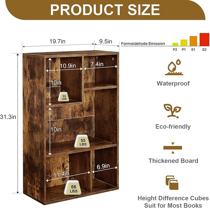 VECELO Modern Bookshelf, 5 Cube Shelf, Fits Tallest Hardcovers, Horizontal Av...
