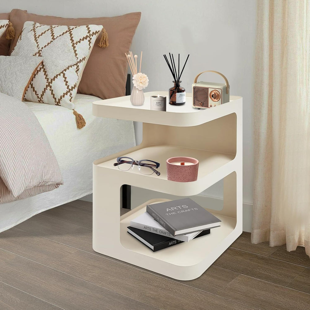 3 Tier Minimalist End Table Modern Side Table with Storage, Freestanding Meta...