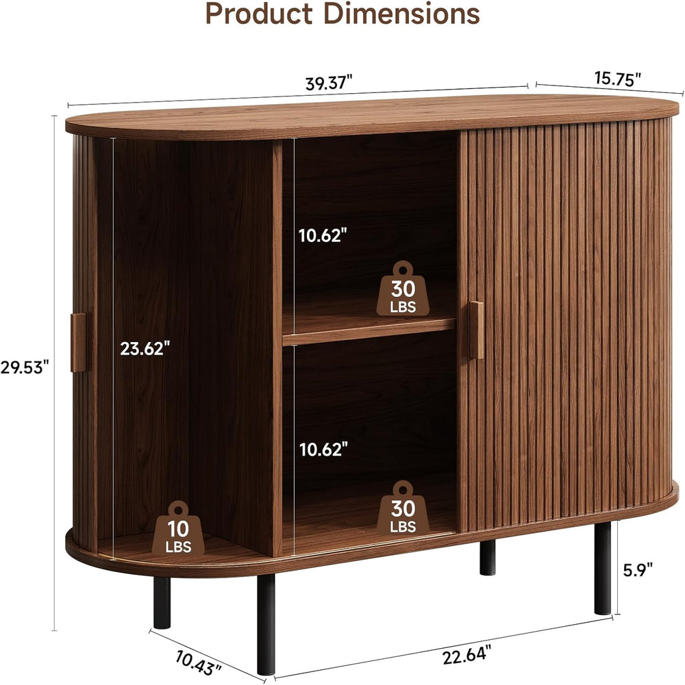 Buffet Cabinet with Storage, Fluted Sideboard Buffet with Sliding Door, Coffe...