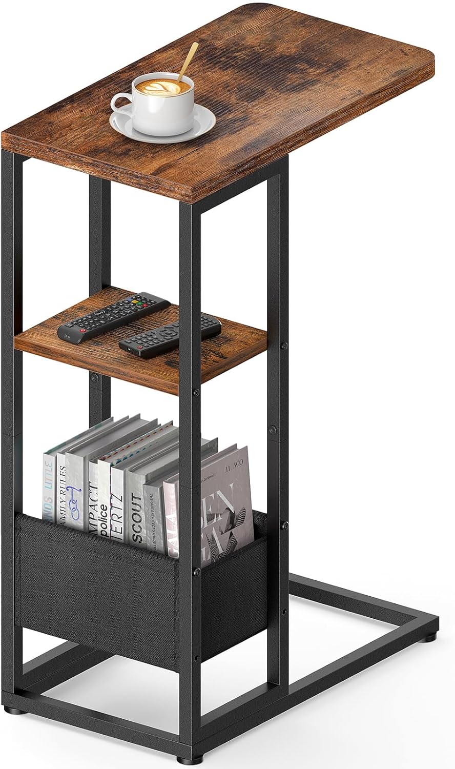 C Shaped End Table, Small Side Table for Couch, Recliner, Slide Under Sofa Tr...