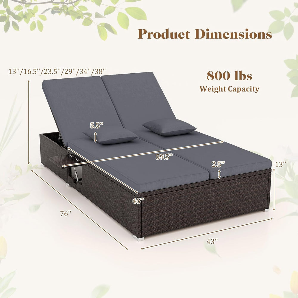 Tangkula Outdoor Rattan Daybed with 6-Level Adjustable Backrests, 2-Person Ad...