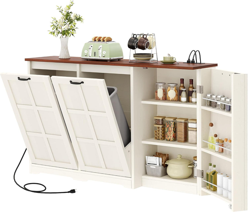 DWVO Rustic Kitchen Island with Power Strip | Farmhouse Kitchen Storage Islan...