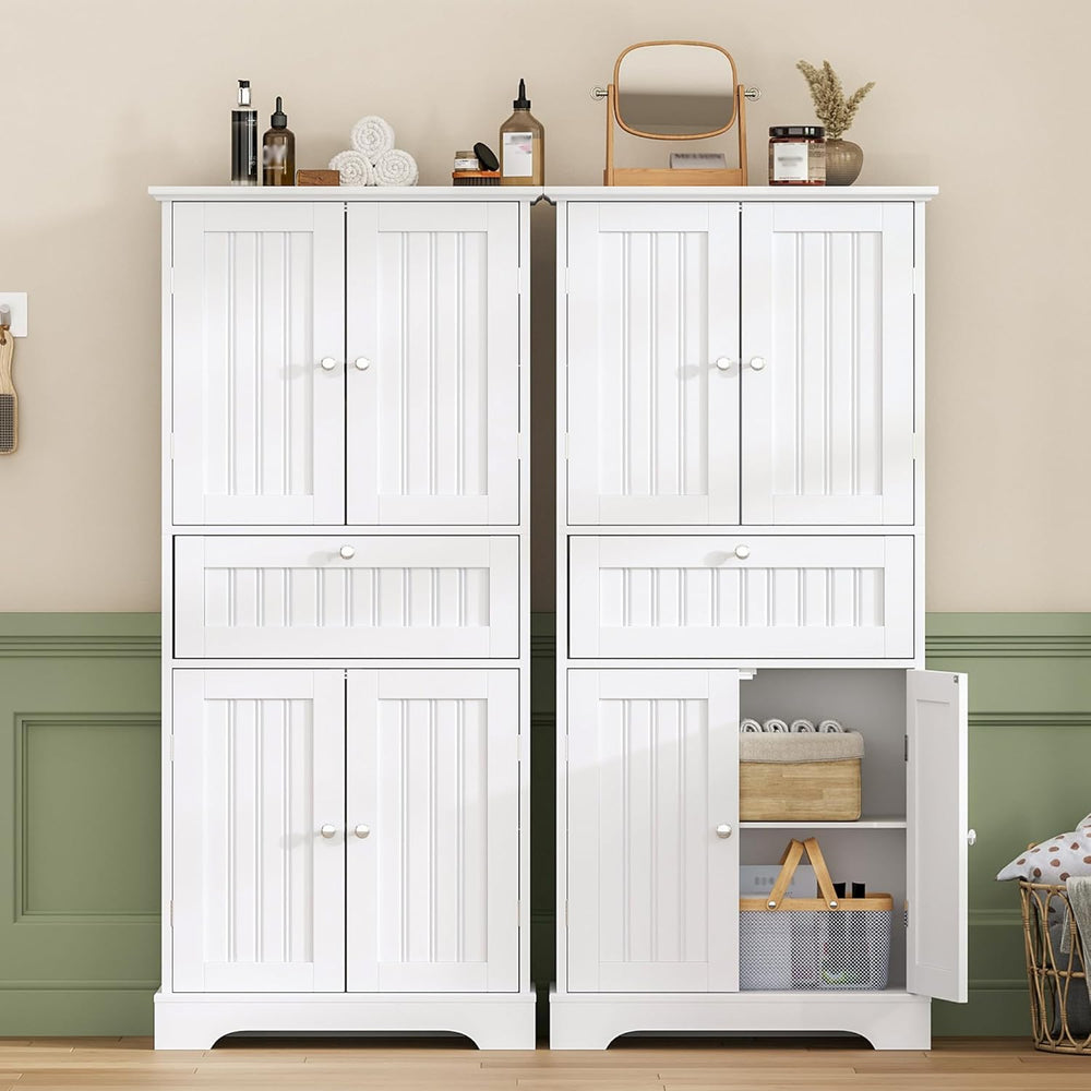 ChooChoo 51" H Bathroom Floor Cabinet with Drawers and Adjustable Shelve...