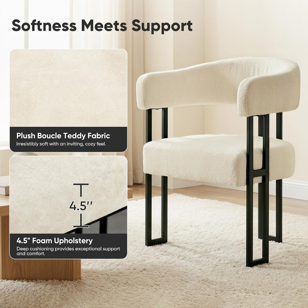 SIMTONAL Upholstered Dining Chairs Set of 4, Boucle Barrel Chairs with Arm
