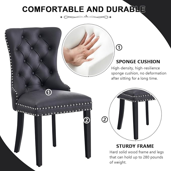 Kiztir Leather Dining Chairs Set of 4, Upholstered Dining Chair with Nailhead...